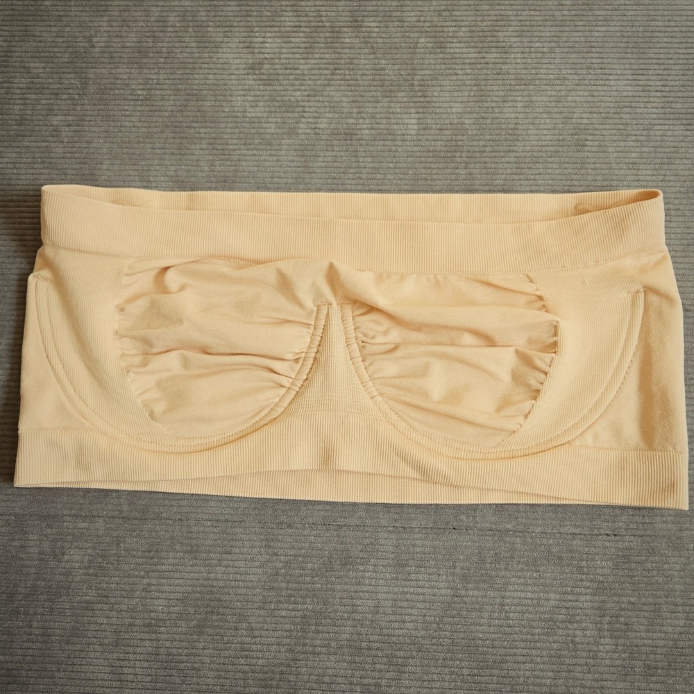 Paramour Bandeau Bra Women XL Beige NWOT Seamless Ribbed Strapless 275128
